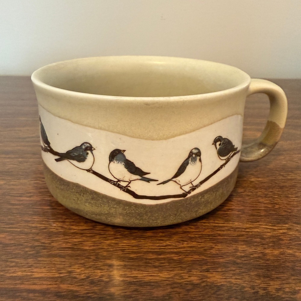 Vintage Otagiri Bird on Branch Stoneware Soup Mugs Set of 2 Earth Tone Cups - Picture 2 of 8